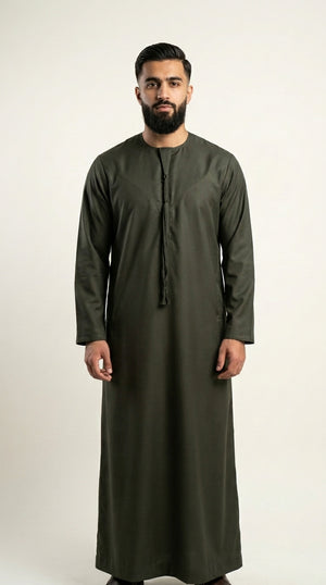 Olive Green Emirati Thobe with Tassel Emarati