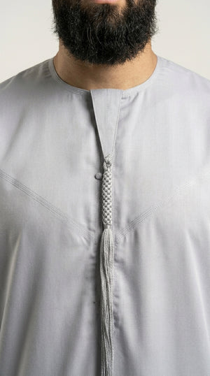 Matte Silver Grey Emirati Thobe with Tassel Emarati