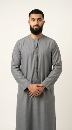 Light Ash Grey Emirati Thobe with Tassel Emarati