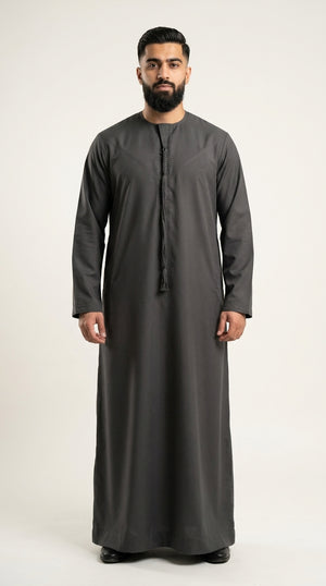 Charcoal Grey Emirati Thobe with Tassel Emarati