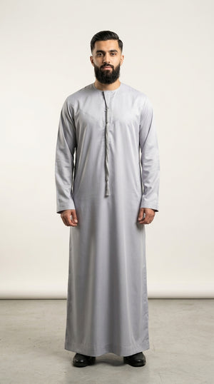 Matte Silver Grey Emirati Thobe with Tassel Emarati