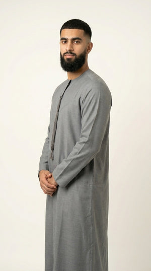 Light Ash Grey Emirati Thobe with Tassel Emarati