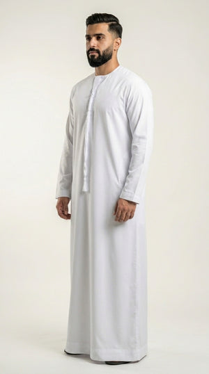 White Emirati Thobe with Tassel Emarati
