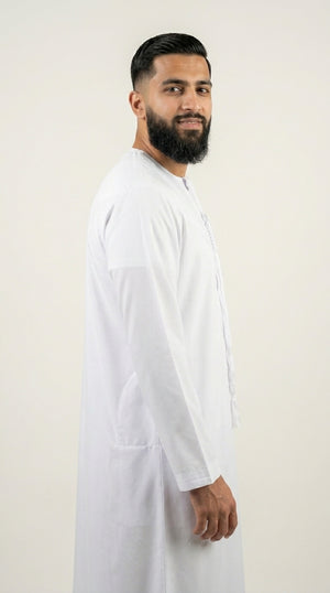 Shiny White Emirati Thobe with Tassel Emarati