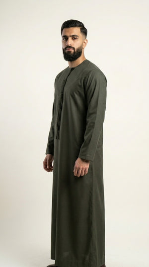 Olive Green Emirati Thobe with Tassel Emarati