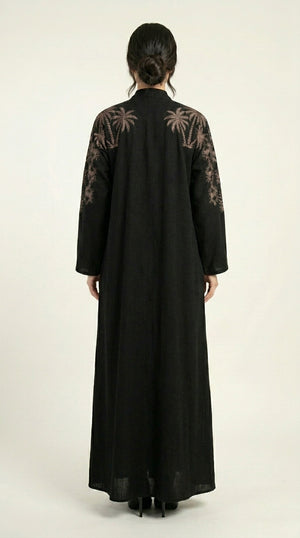Black Embroidery Work Zoom Open Abaya Emarati