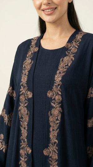 Blue Luxury Embroidery Work with Stone 3-piece Set Emarati