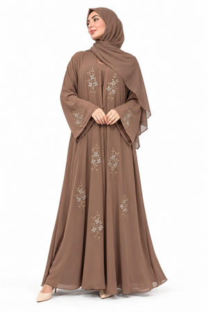 Front view of Brown Serene Blazer Open Abaya