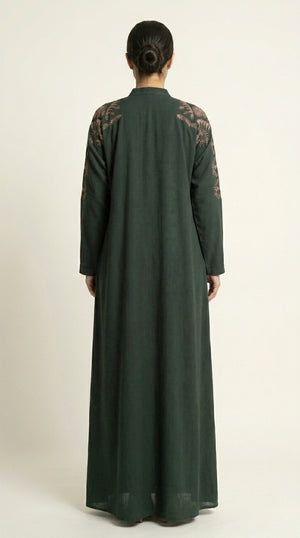Green Embroidery Work Zoom Open Abaya Emarati