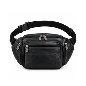Hajj Umrah Black multi-pocket genuine leather fanny pack Emarati