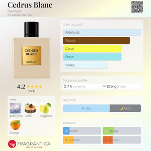 Cedrus Blanc 100ml Eau de Parfum Rayhaan Emarati