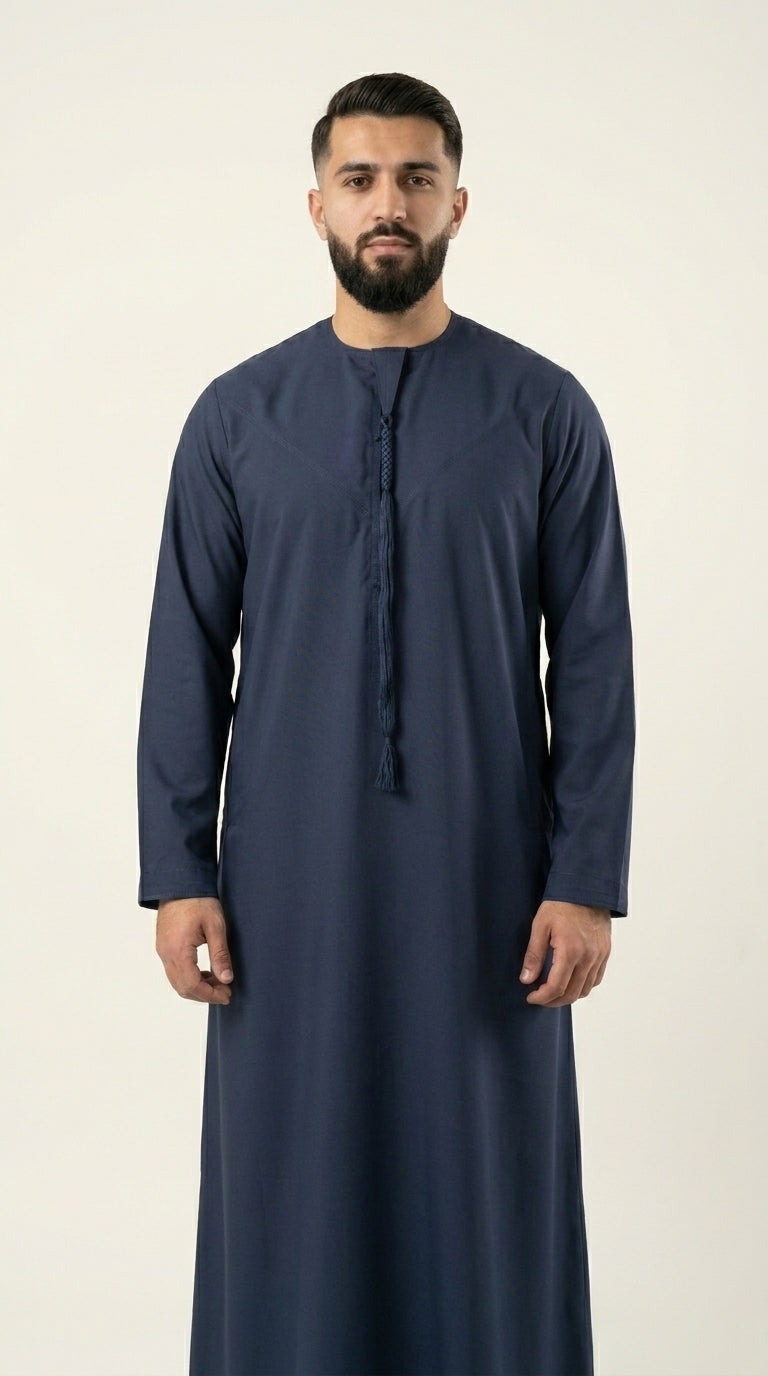 Navy Blue Emirati Thobe with Tassel  Emarati