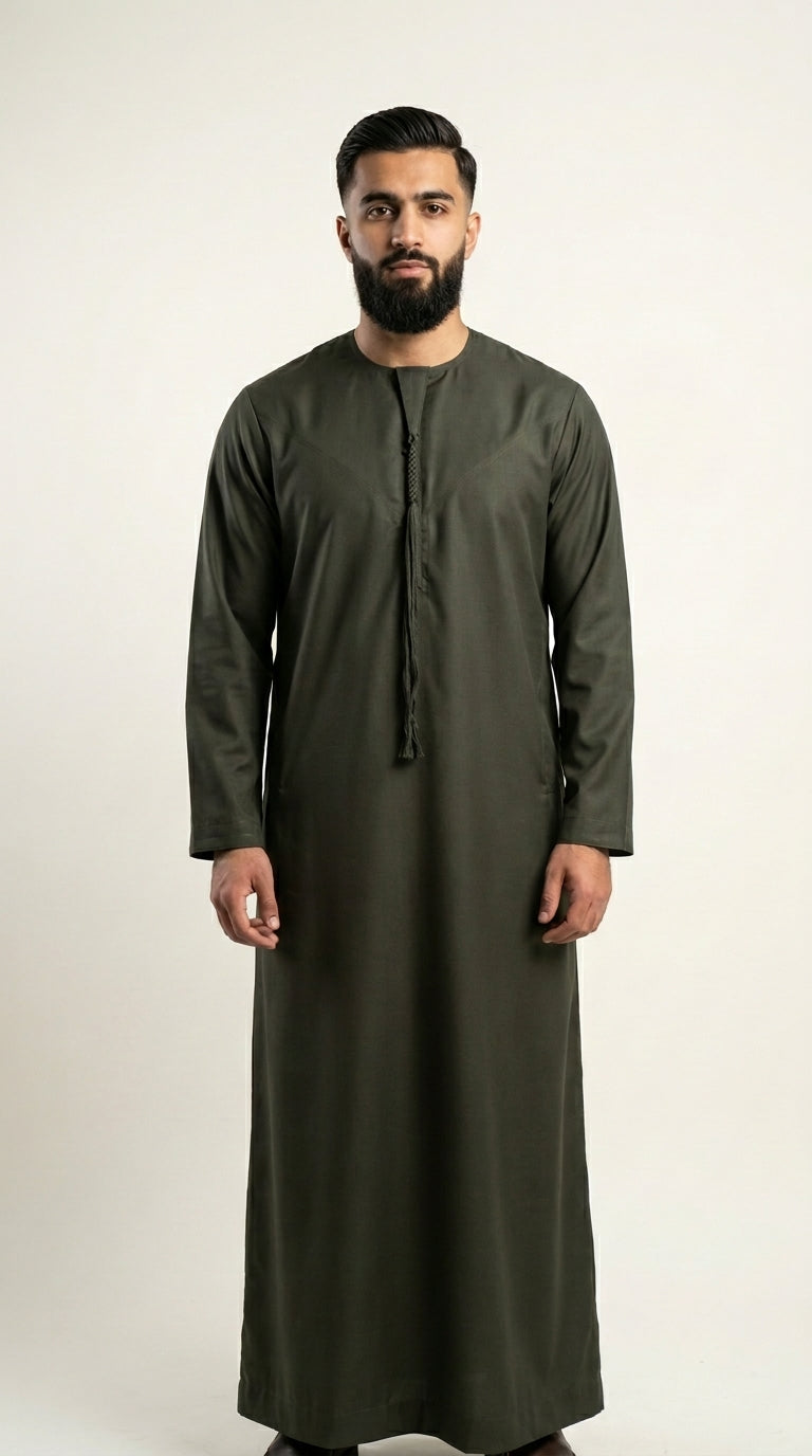 Olive Green Emirati Thobe with Tassel  Emarati