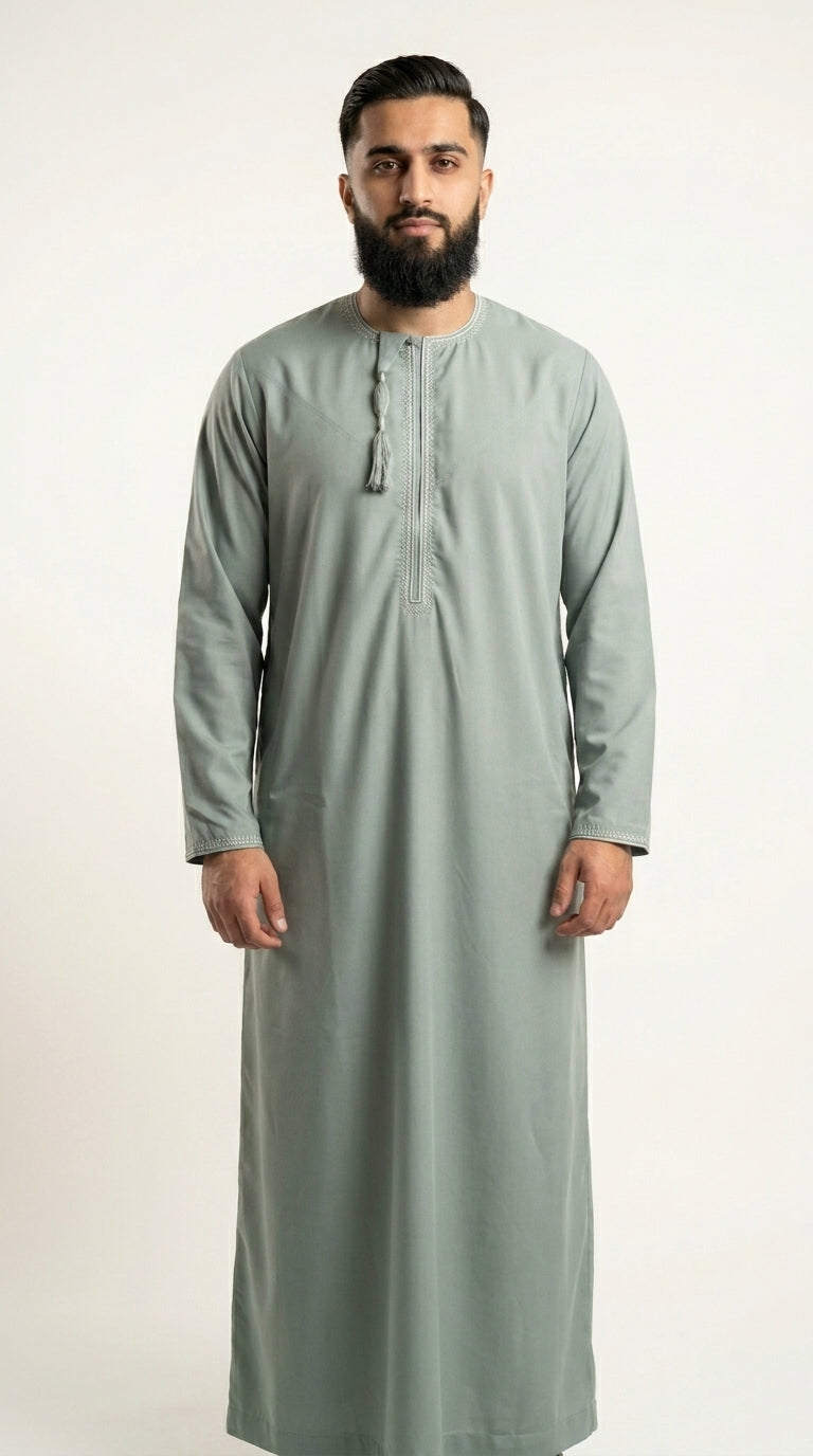 Olive Emirati Thobe with Tassel  Emarati