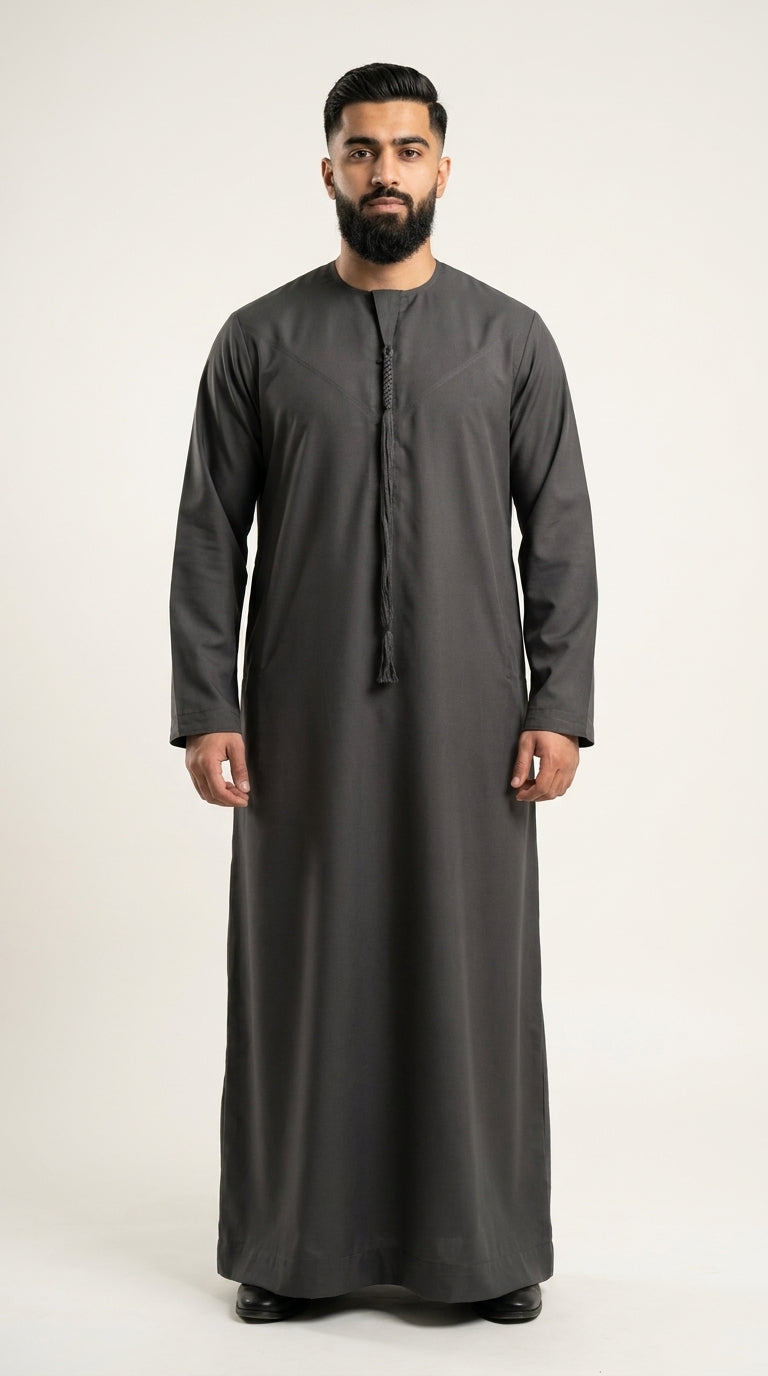 Charcoal Grey Emirati Thobe with Tassel  Emarati