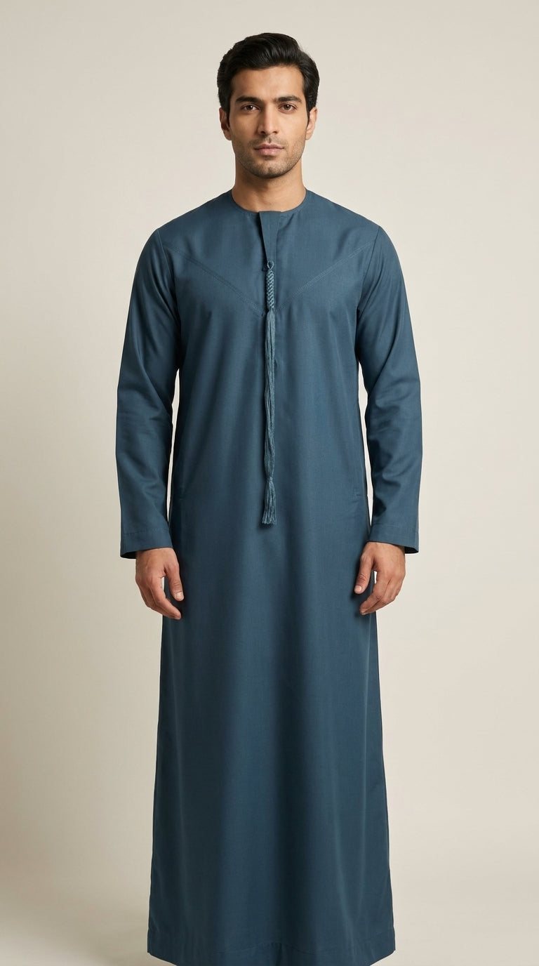 Matte Teal Emirati Thobe with Tassel  Emarati