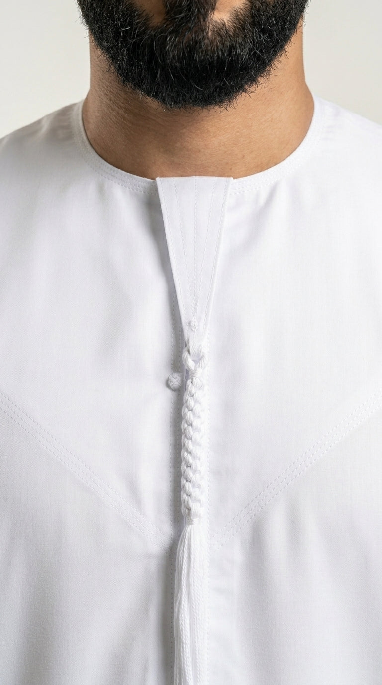 White Emirati Thobe with Tassel  Emarati
