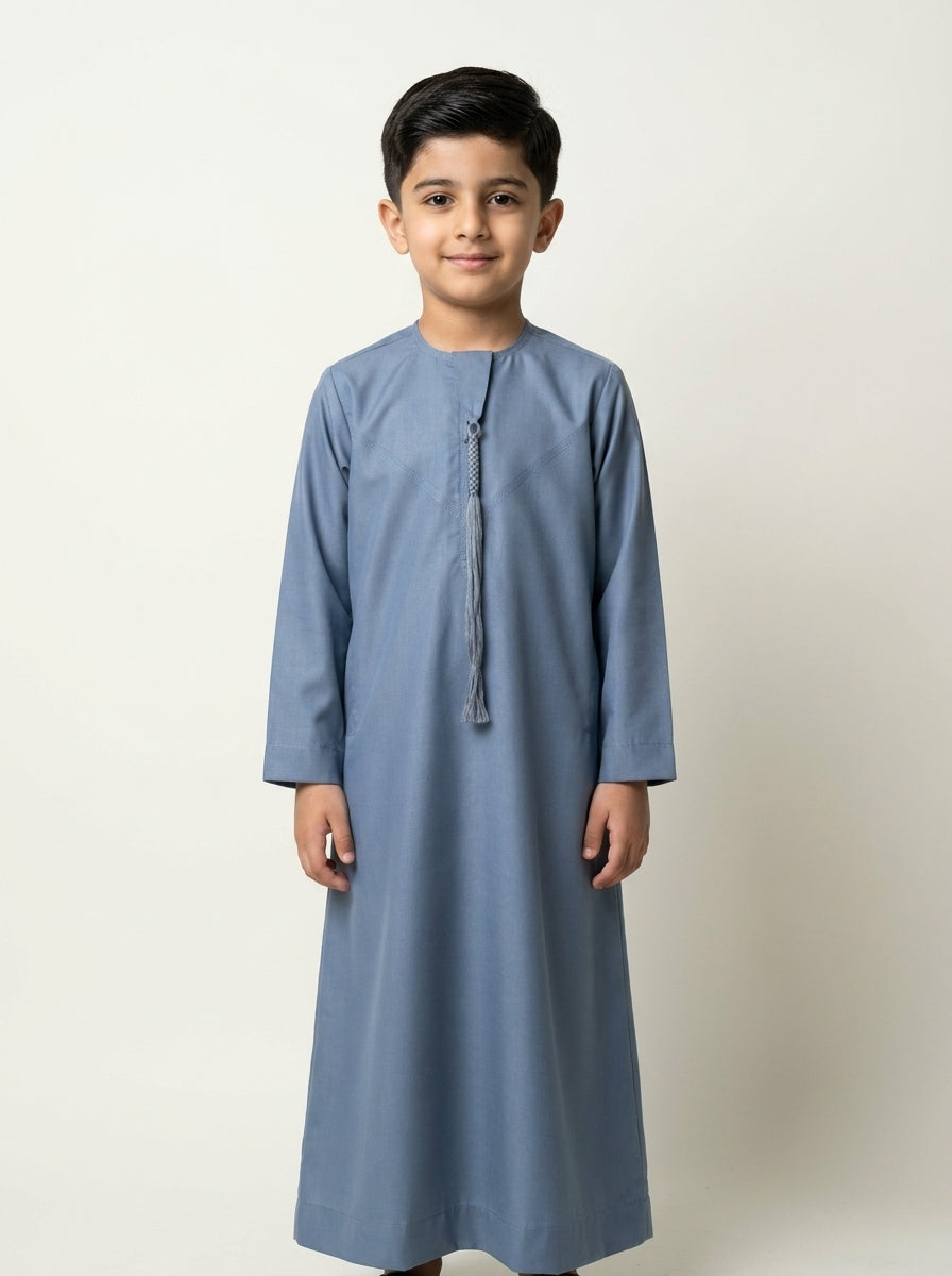 Blue Emirati Kids Thobe with Tassel  Emarati