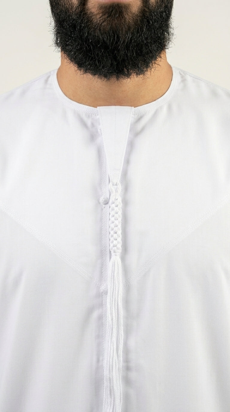 Shiny White Emirati Thobe with Tassel  Emarati