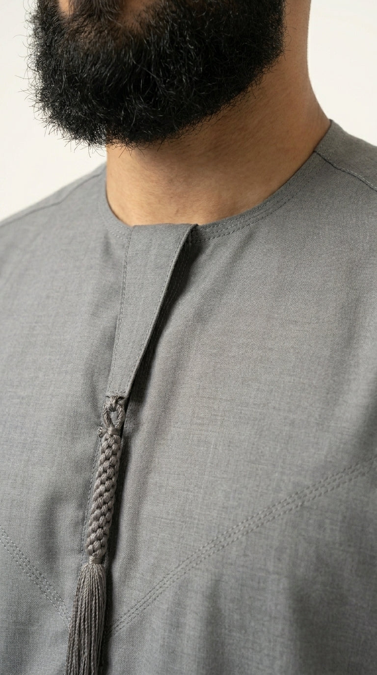 Light Ash Grey Emirati Thobe with Tassel  Emarati