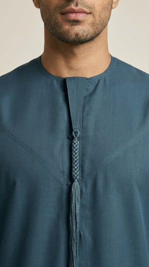 Matte Teal Emirati Thobe with Tassel  Emarati