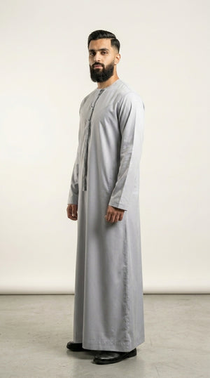 Matte Silver Grey Emirati Thobe with Tassel  Emarati