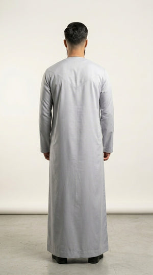 Matte Silver Grey Emirati Thobe with Tassel  Emarati