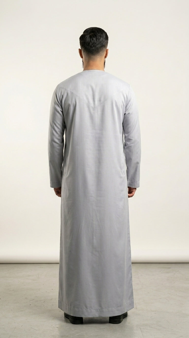 Matte Silver Grey Emirati Thobe with Tassel  Emarati