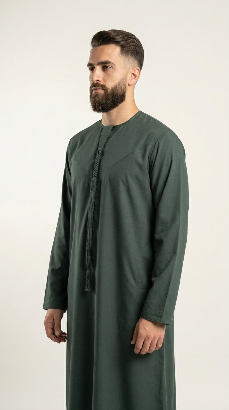 Matte Forest Green Emirati Thobe with Tassel  Emarati