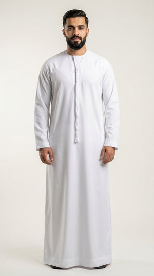 White Emirati Thobe with Tassel  Emarati