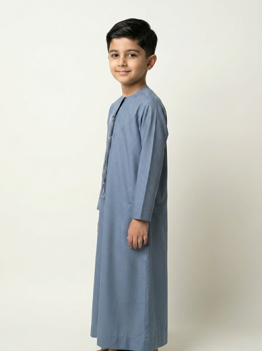 Blue Emirati Kids Thobe with Tassel  Emarati