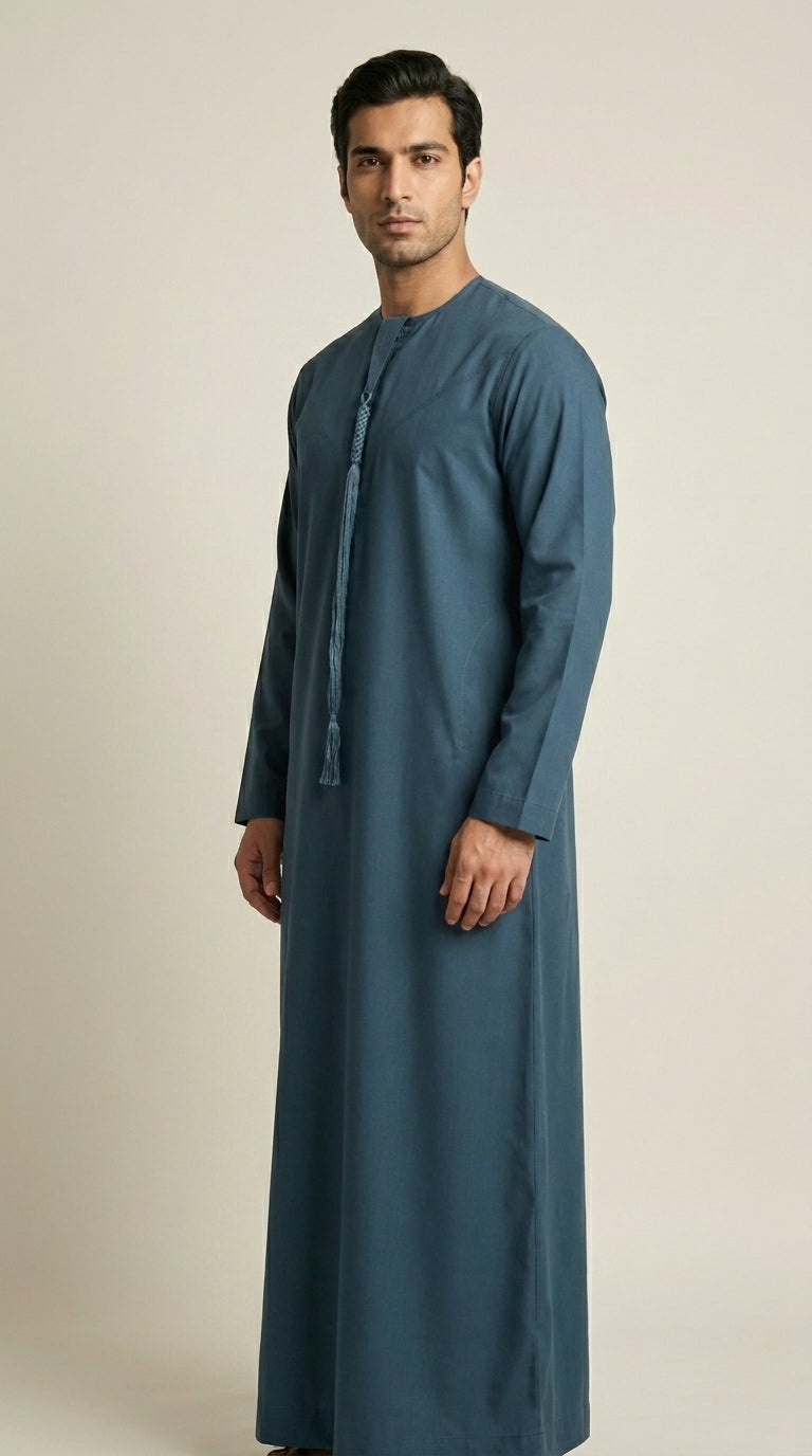 Matte Teal Emirati Thobe with Tassel  Emarati