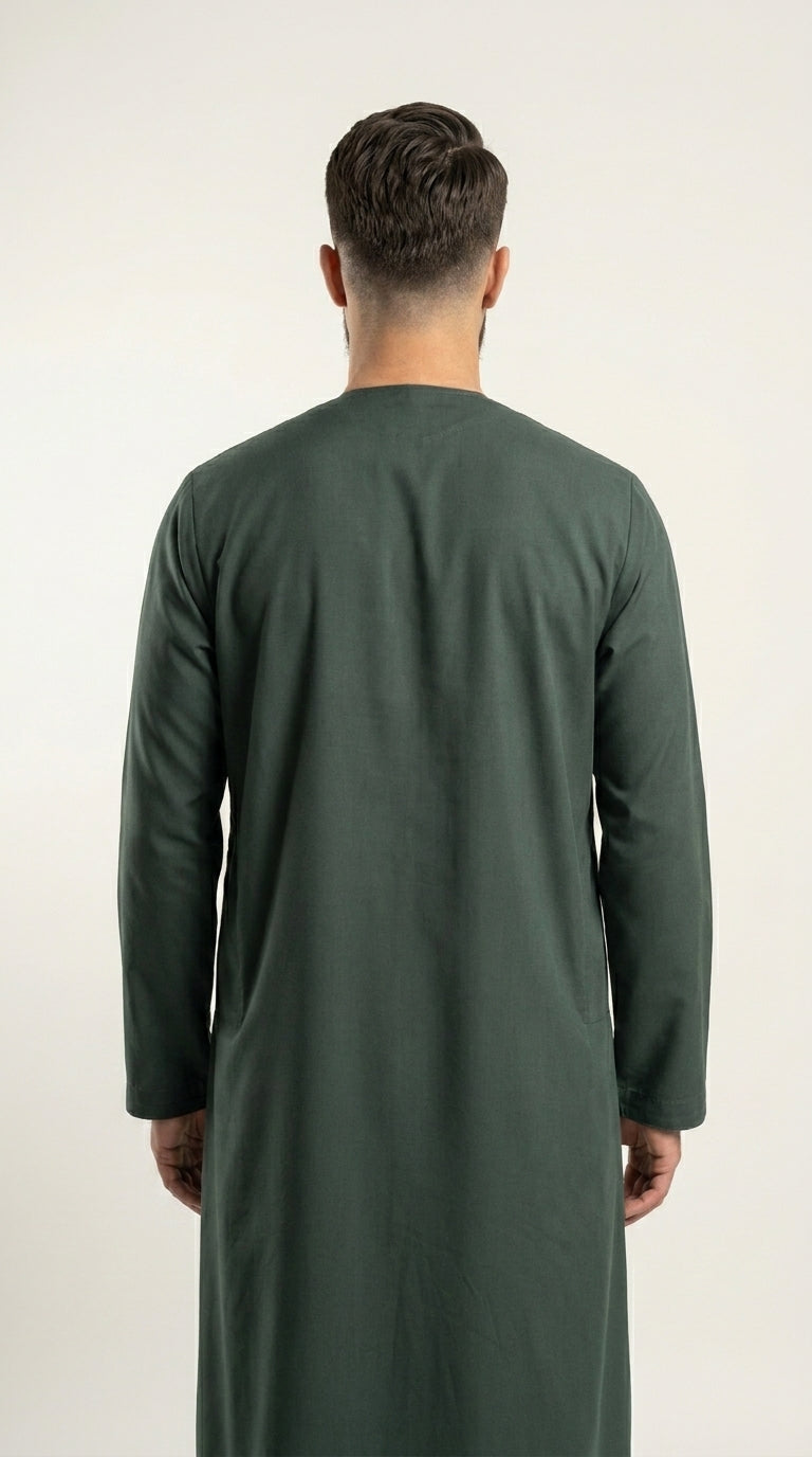 Matte Forest Green Emirati Thobe with Tassel  Emarati