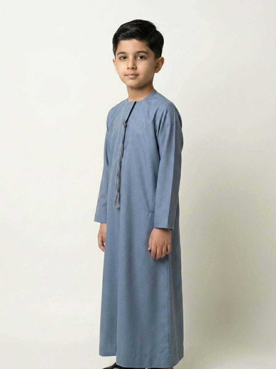Blue Emirati Kids Thobe with Tassel  Emarati