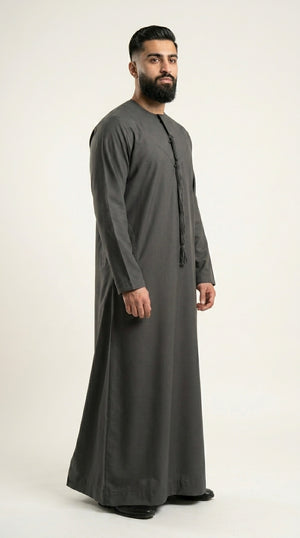 Charcoal Grey Emirati Thobe with Tassel  Emarati
