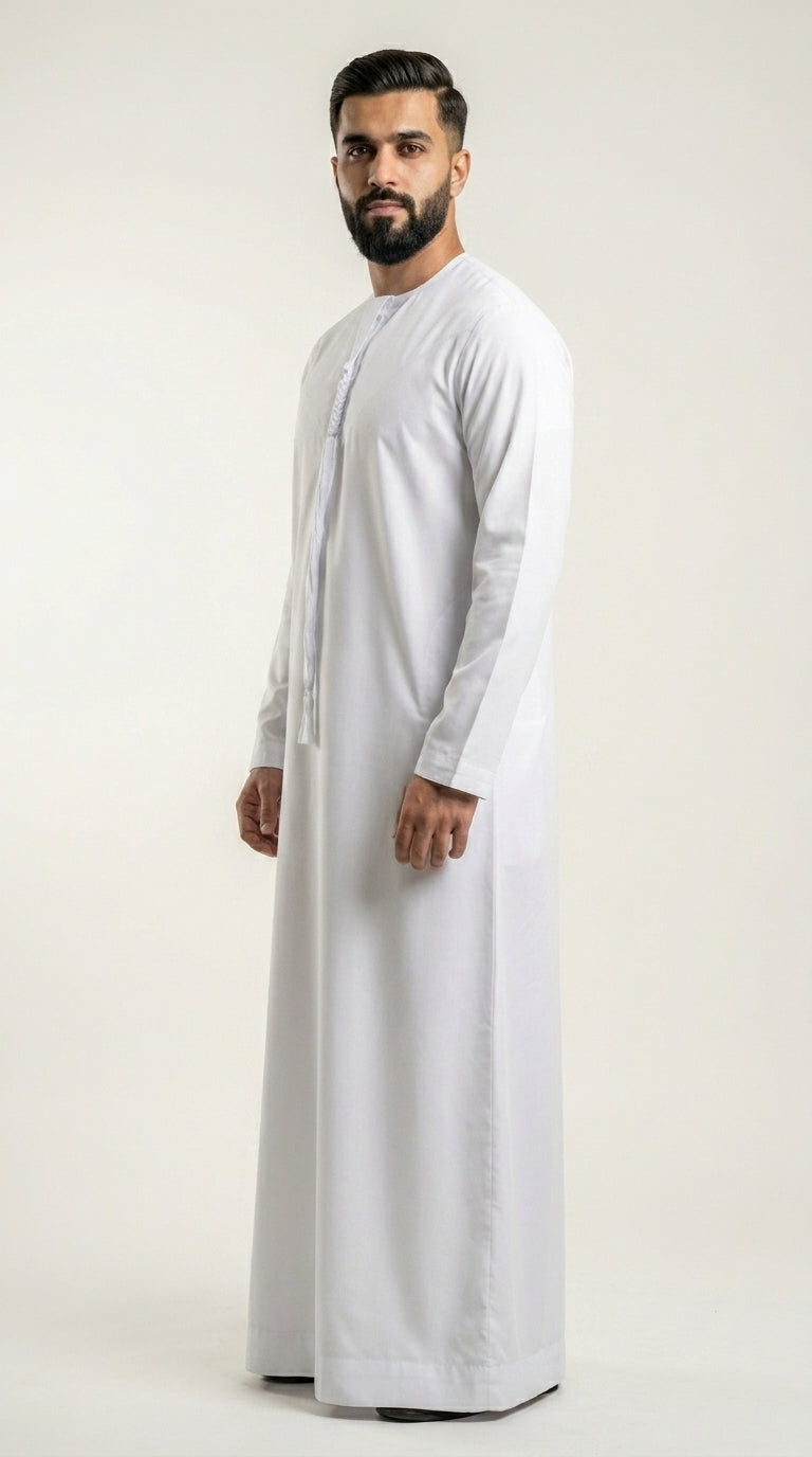 White Emirati Thobe with Tassel  Emarati