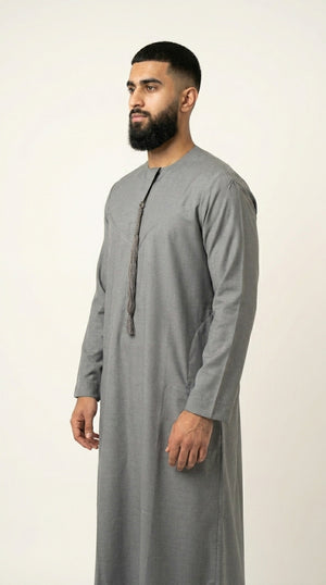 Light Ash Grey Emirati Thobe with Tassel  Emarati