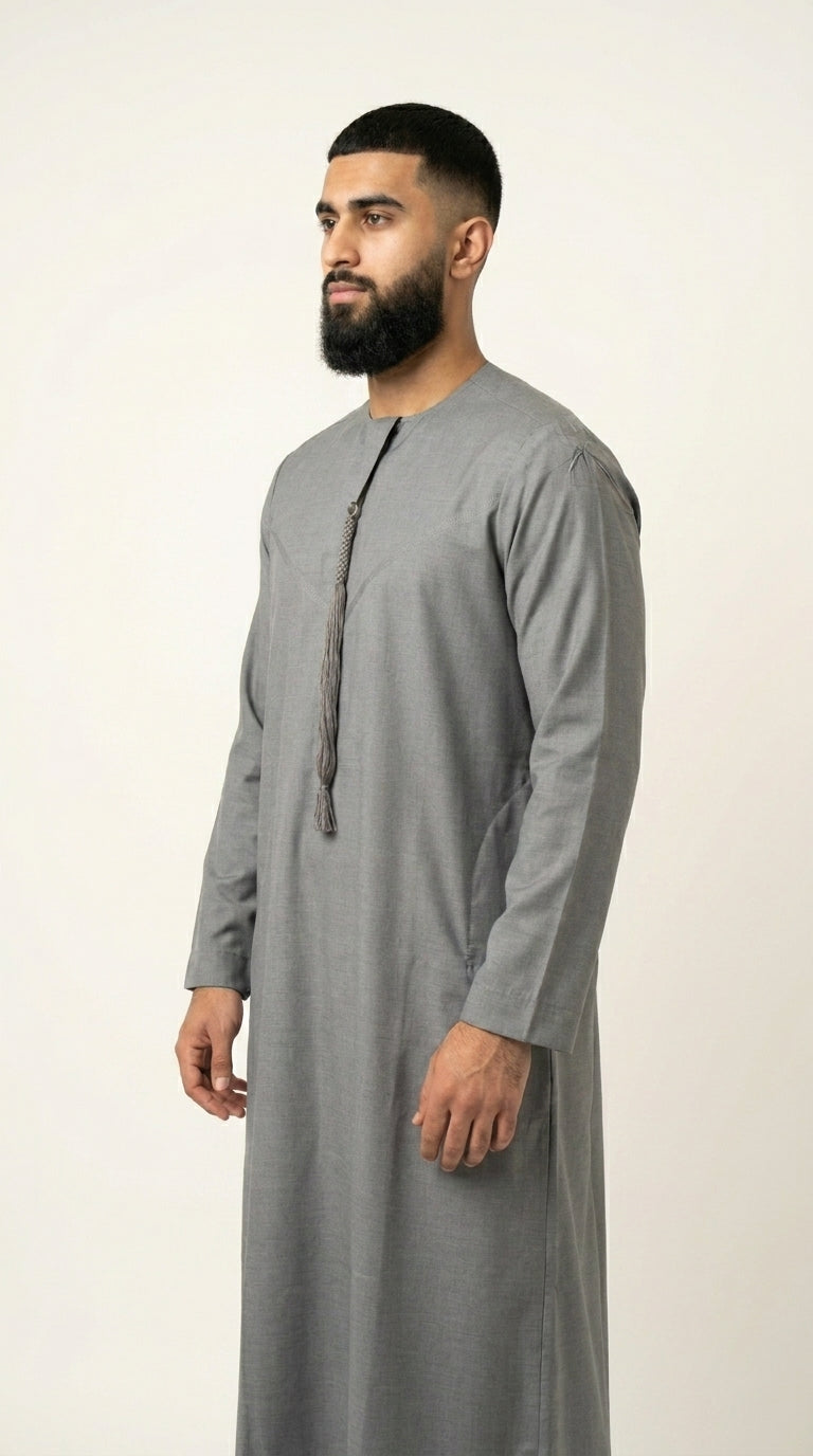 Light Ash Grey Emirati Thobe with Tassel  Emarati