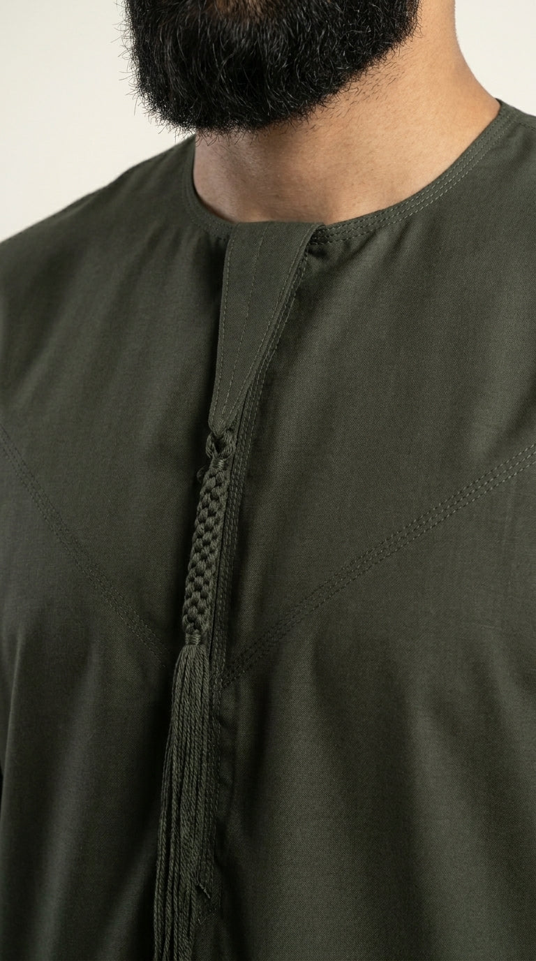 Olive Green Emirati Thobe with Tassel  Emarati