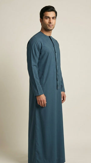 Matte Teal Emirati Thobe with Tassel  Emarati
