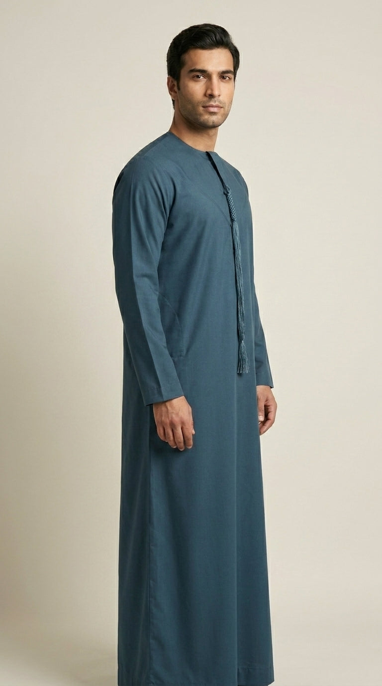 Matte Teal Emirati Thobe with Tassel  Emarati
