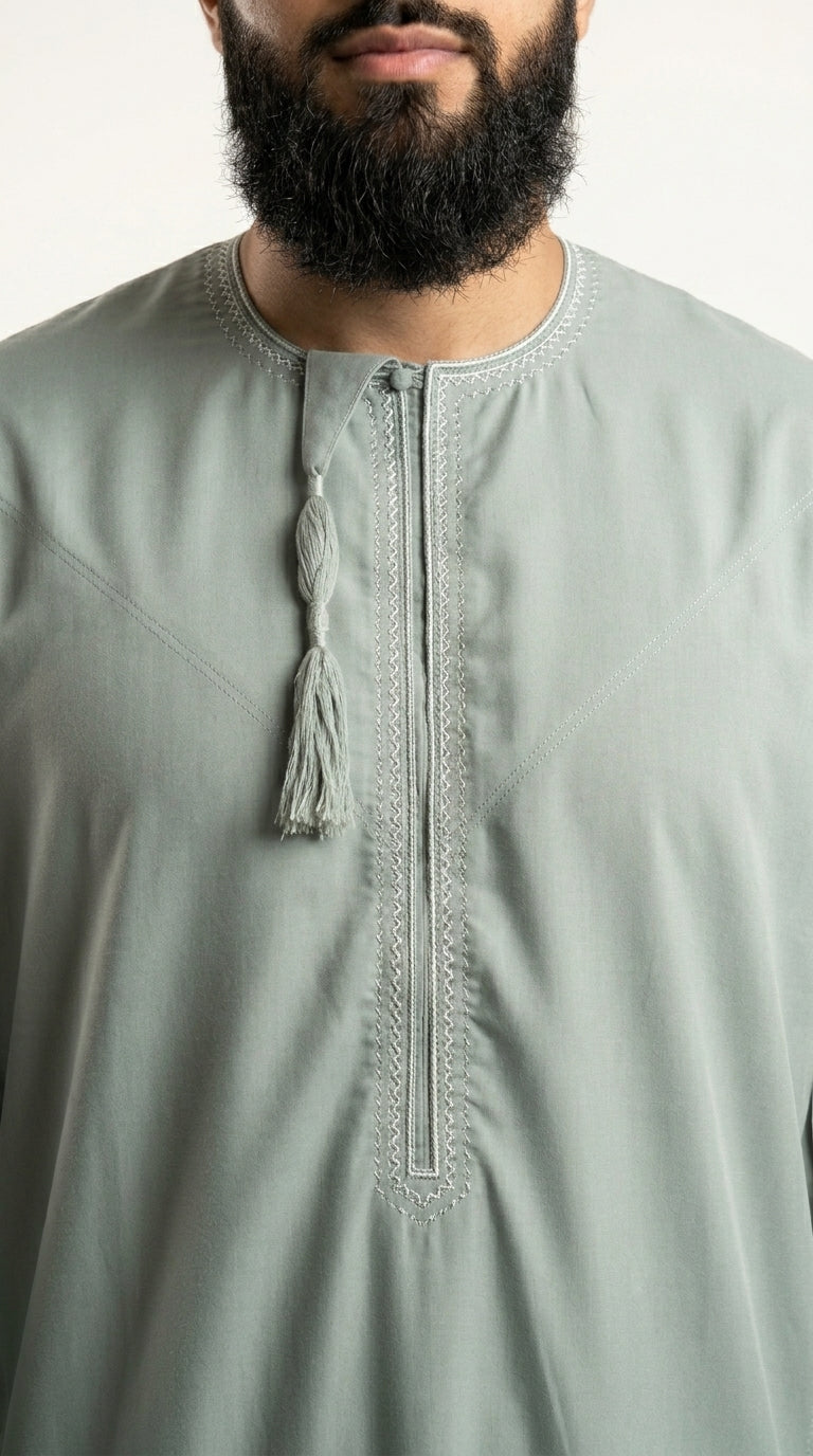 Olive Emirati Thobe with Tassel  Emarati