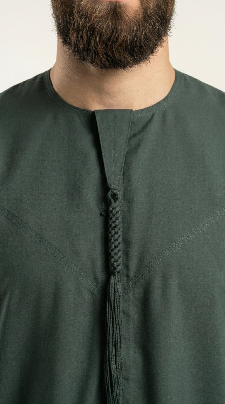 Matte Forest Green Emirati Thobe with Tassel  Emarati