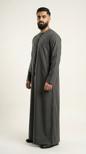 Charcoal Grey Emirati Thobe with Tassel  Emarati