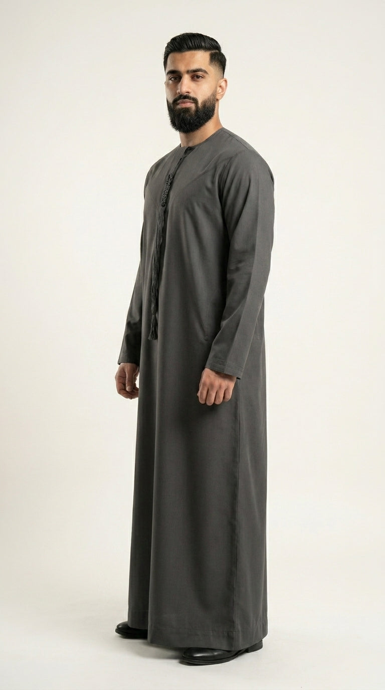 Charcoal Grey Emirati Thobe with Tassel  Emarati