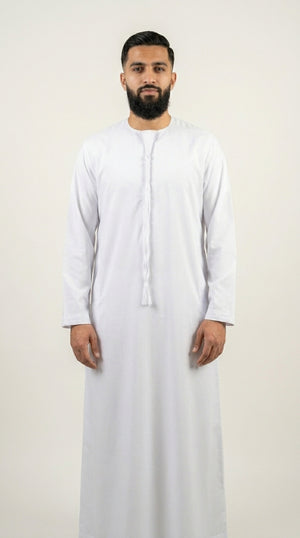 Shiny White Emirati Thobe with Tassel  Emarati