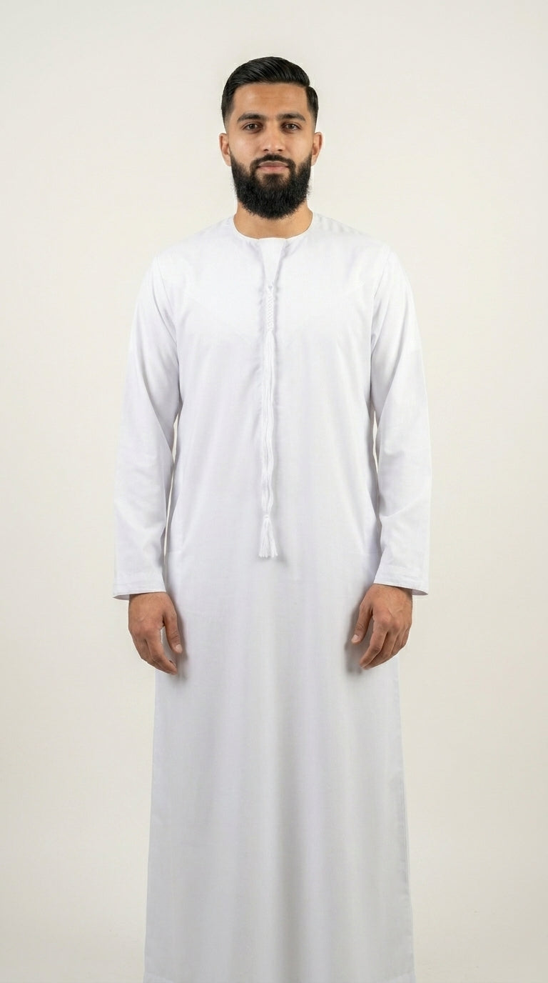 Shiny White Emirati Thobe with Tassel  Emarati