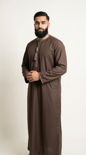 Chocolate Brown Emirati Thobe with Tassel  Emarati