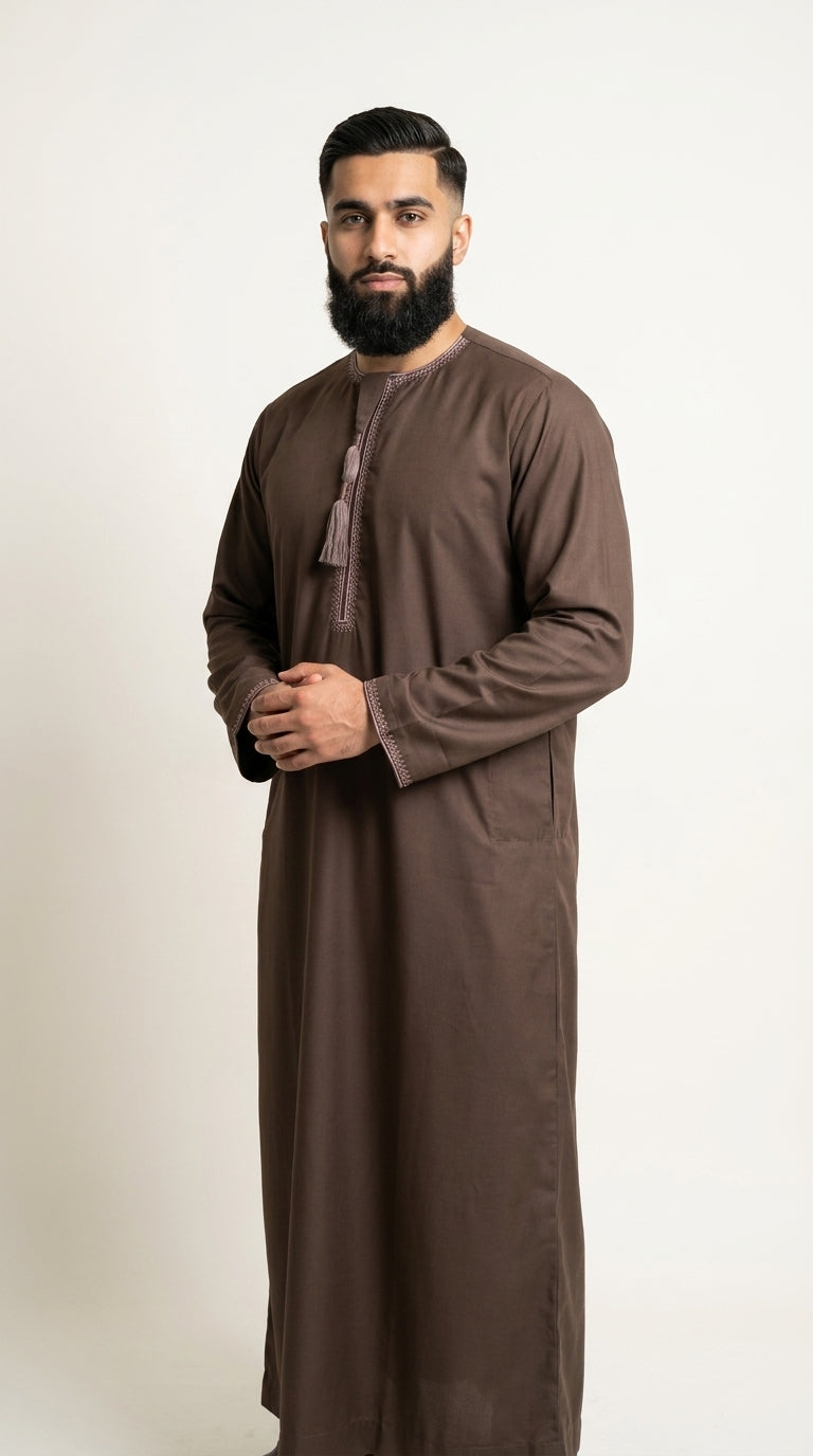 Chocolate Brown Emirati Thobe with Tassel  Emarati