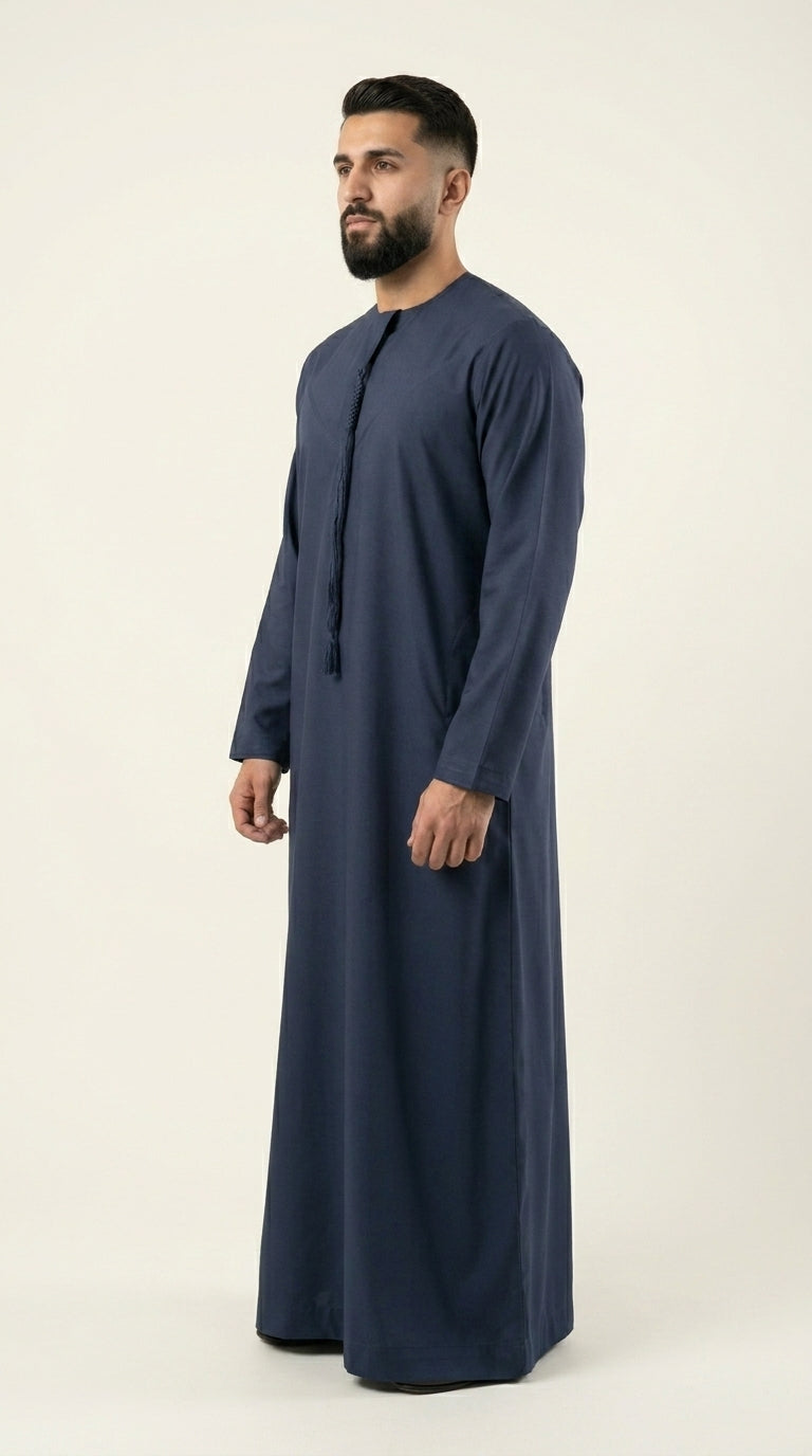 Navy Blue Emirati Thobe with Tassel  Emarati